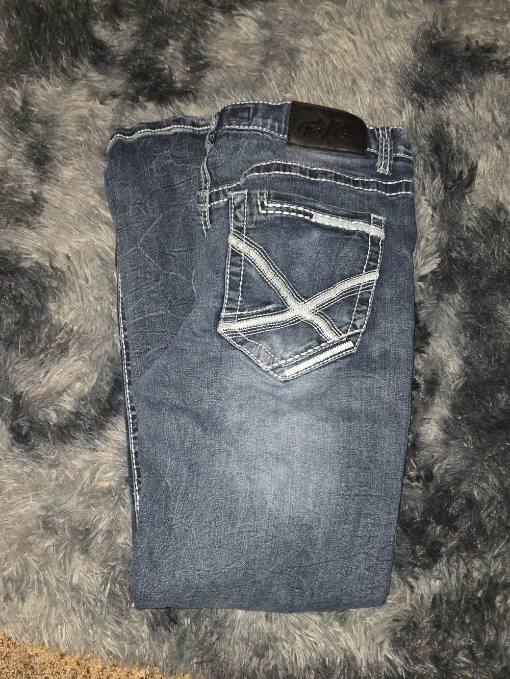 Men's Blue Washed Denim Jeans - Classic Pocket Stitch